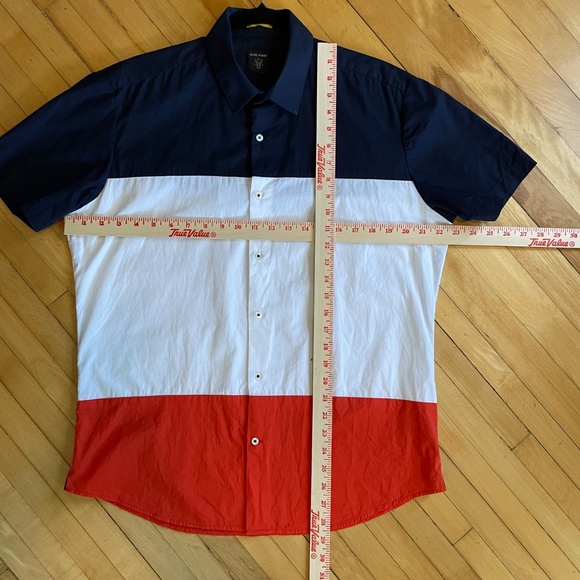 RARE RABBIT Color Block Casual Button Down Shirt Navy White Orange Cabana Shirt - Picture 8 of 11